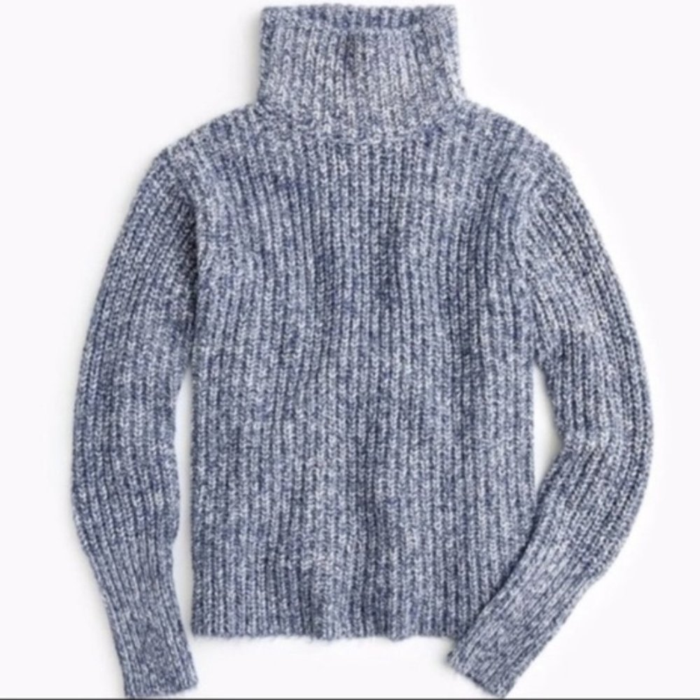 J Crew Point Sur Ribbed Blue Turtleneck Sweater